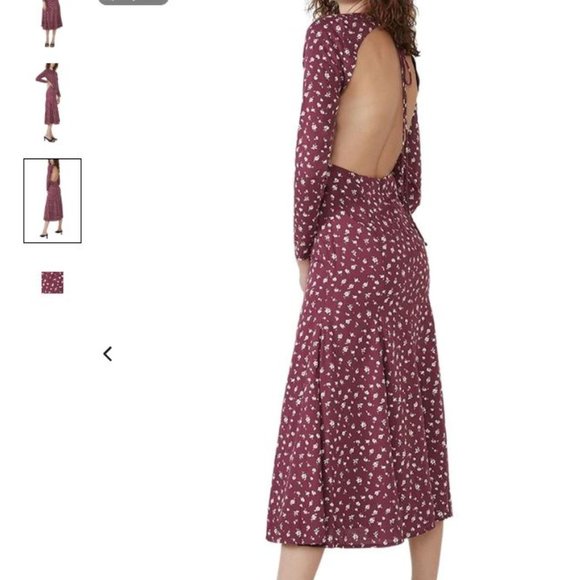 NWT Bardot & Revolve Burgundy Floral Open Back Midi Dress. - Picture 1 of 14